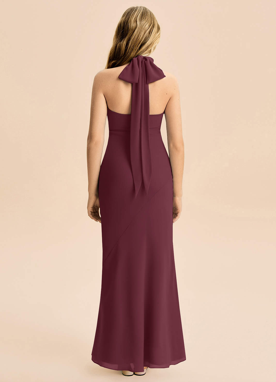 Azazie Velli Junior Cabernet Mermaid High Neck Chiffon Dress image1