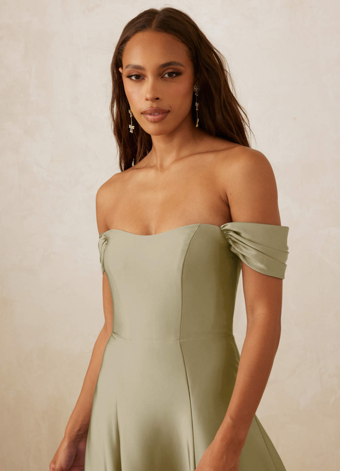 Christian Siriano Bridal for Azazie 1002 Bridesmaid Dresses Moss Green A-Line Off the Shoulder Stretch Satin Convertible Dress image4