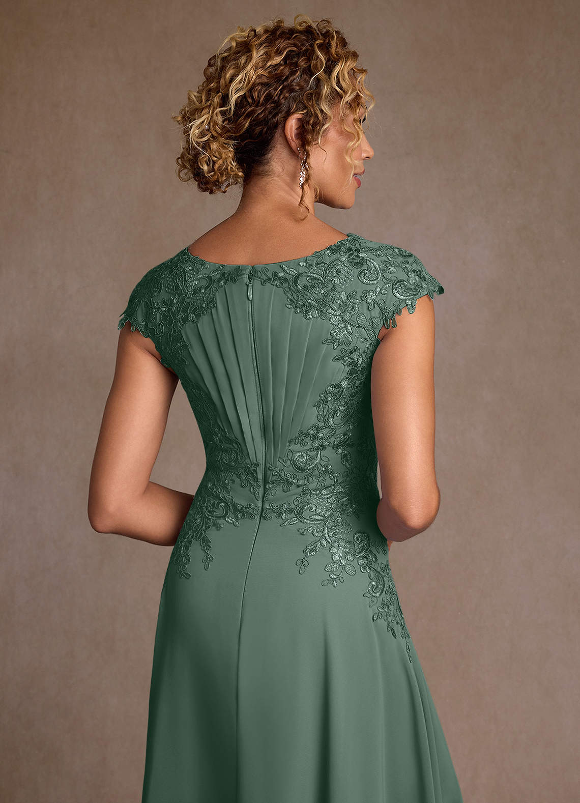 Azazie Christi Mother of the Bride Dresses Eucalyptus A-Line Lace Chiffon Dress image5