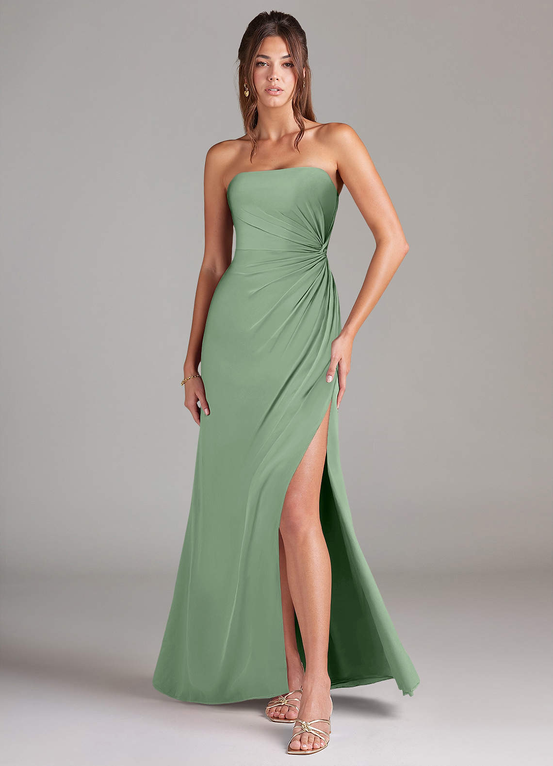 Azazie Aliani Bridesmaid Dresses Matcha Sheath Strapless Chiffon Convertible Dress image1