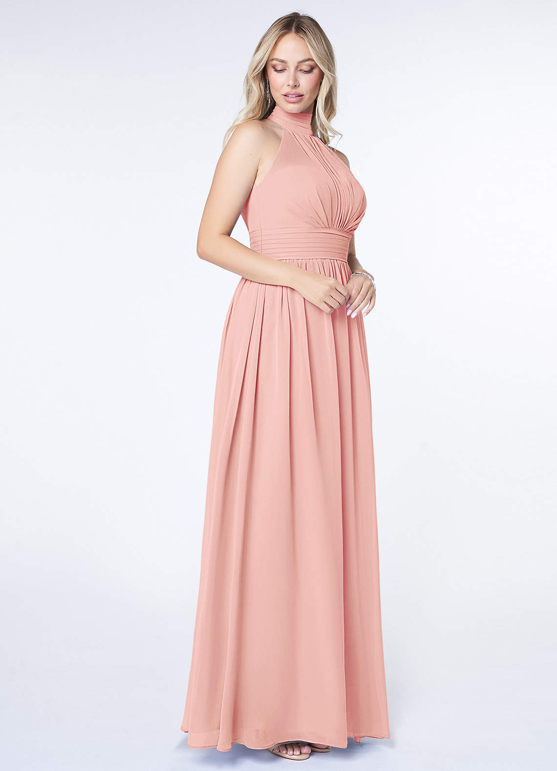 Azazie Iman At-home Try On Dresses Dusty Blue A-Line A-Line Ruched Chiffon Dress image2