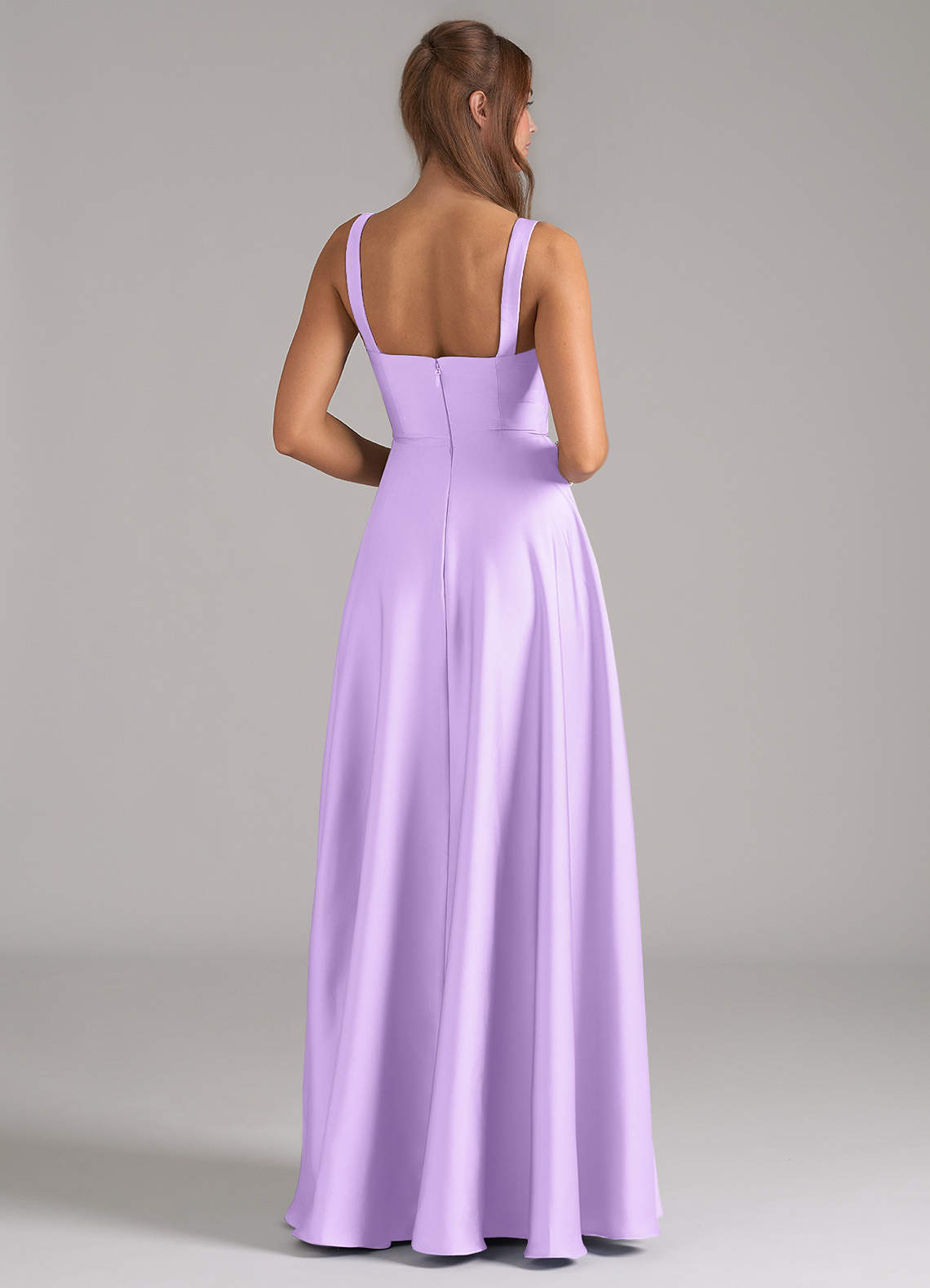 Azazie Shaude Bridesmaid Dresses Lilac A-Line Pleated Stretch Satin Dress image5