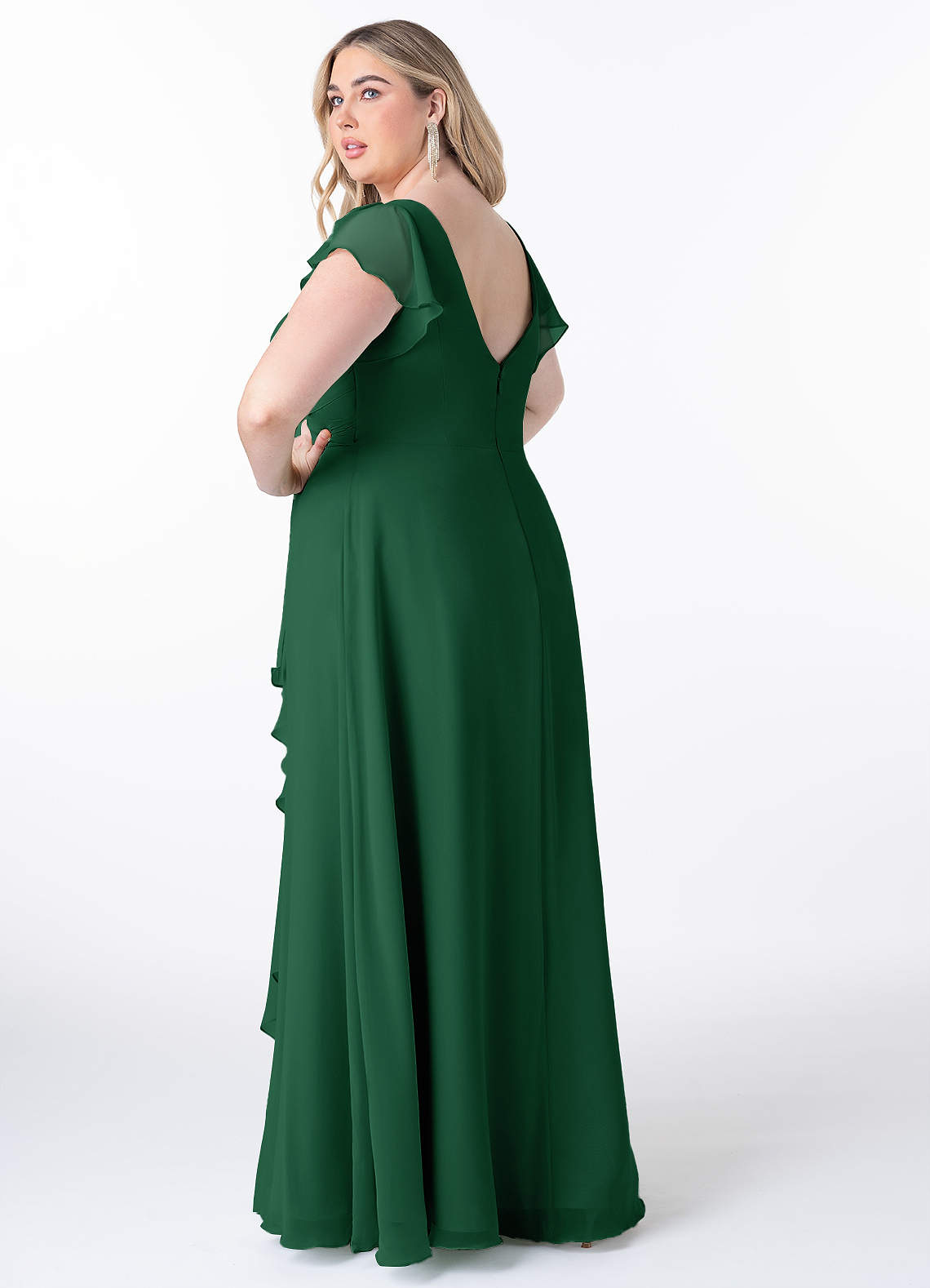 Azazie Omari Vestidos de damas de honor Vestido de Verde Oscuro de Gasa de Corte en A image7