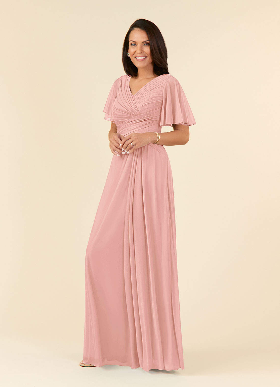 Azazie Emmeline Mother of the Bride Dresses Rosette A-Line V-Neck Pleated Mesh Dress image2