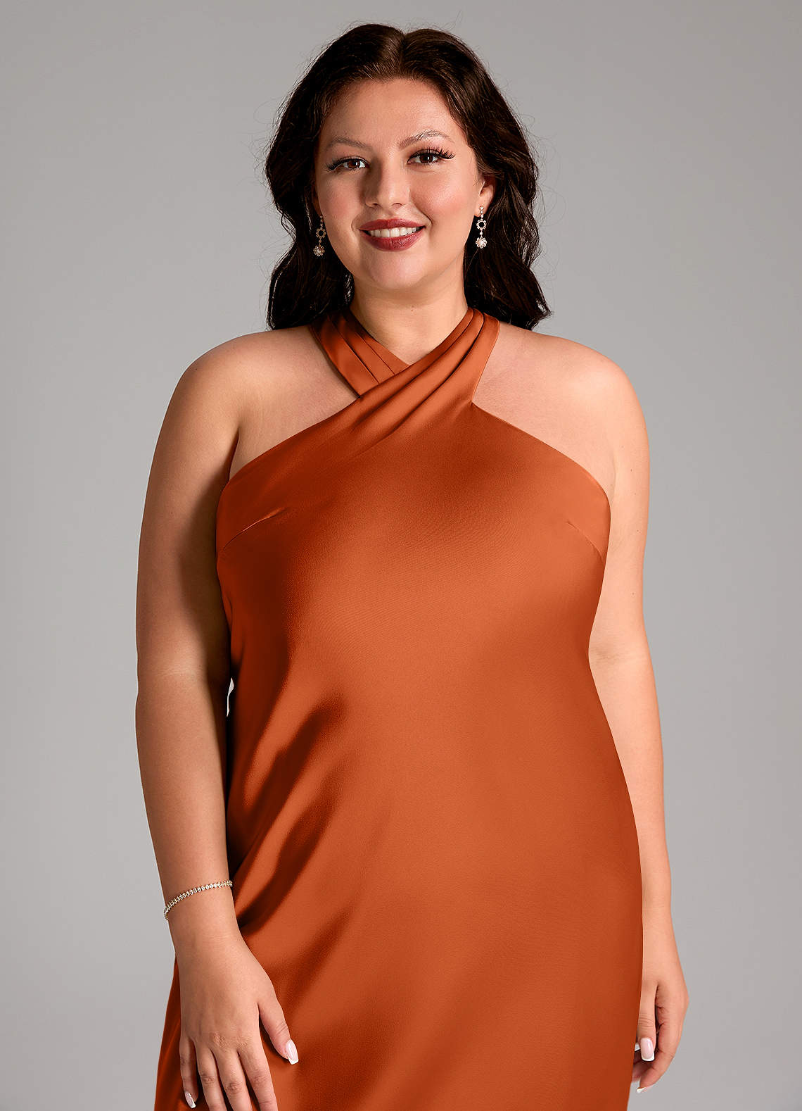 Azazie Doretta Bridesmaid Dresses Burnt Orange Mermaid Pleated Stretch Satin Dress image10