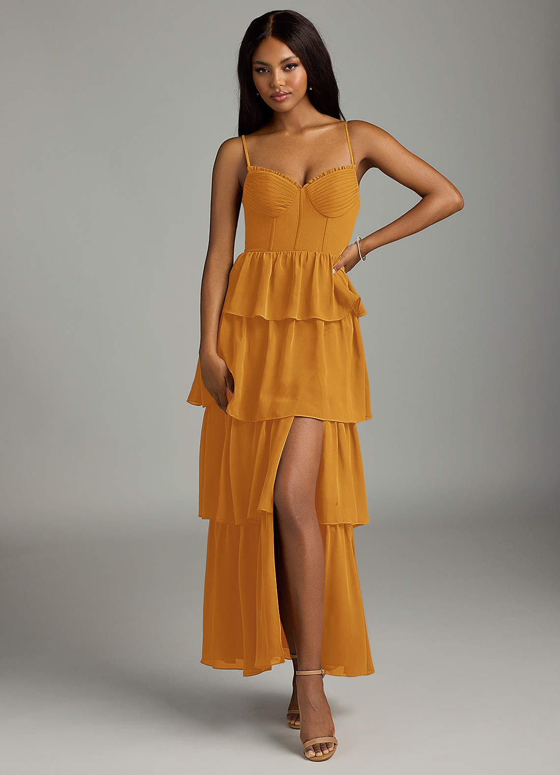 Azazie Kaiden Bridesmaid Dresses Butterscotch A-Line Sweetheart Neckline Chiffon Dress image1