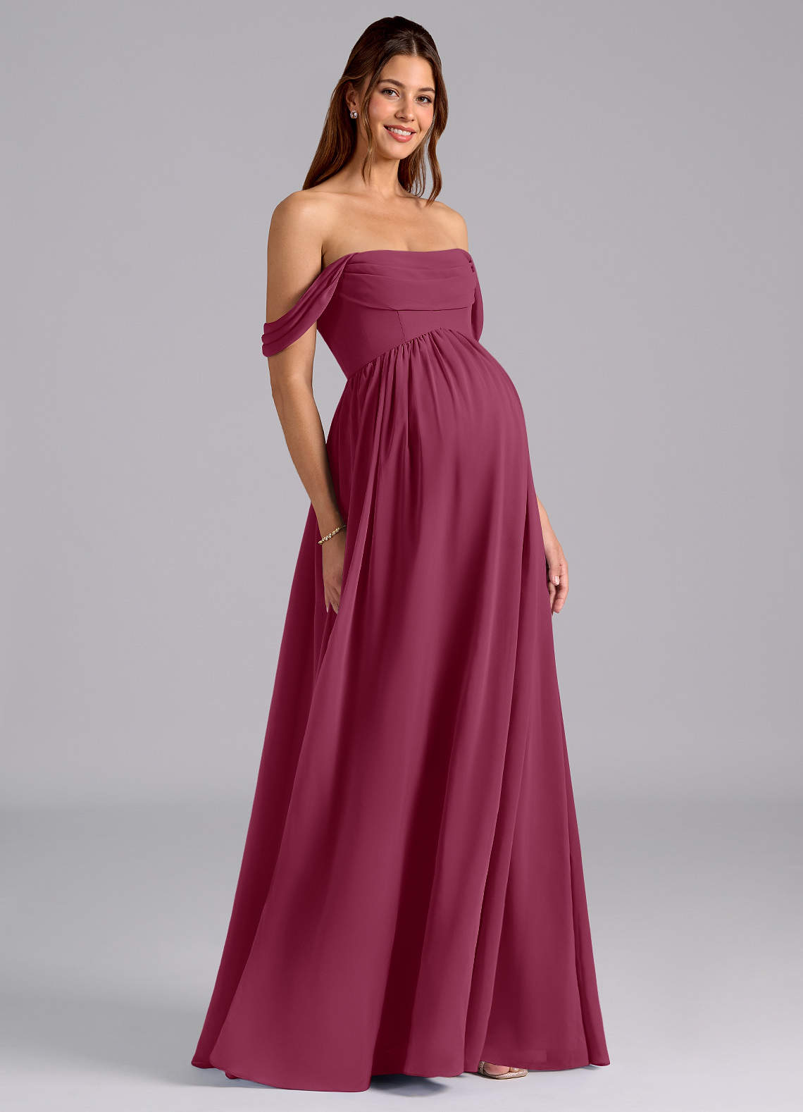 Azazie Saige Maternity Bridesmaid Dresses A-Line Pleated Chiffon Floor-Length Dress image1