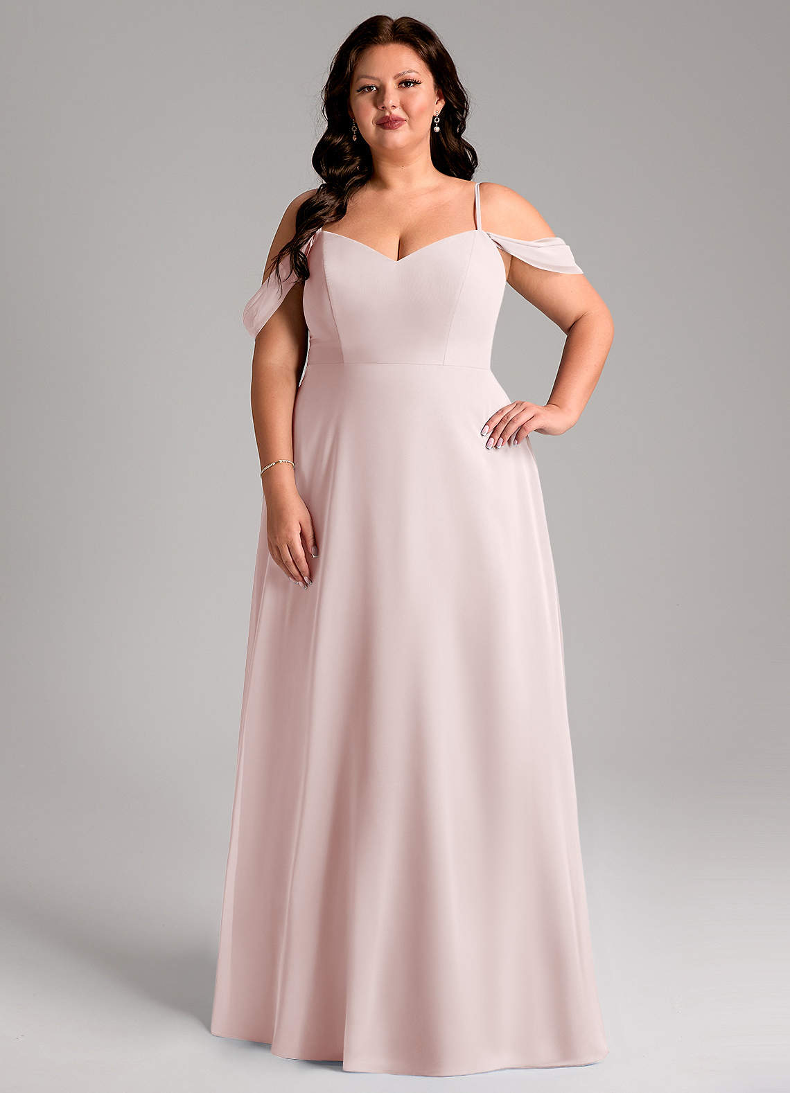 Azazie Marley Bridesmaid Dresses Blushing Pink A-Line Off the Shoulder Chiffon Convertible Dress image1