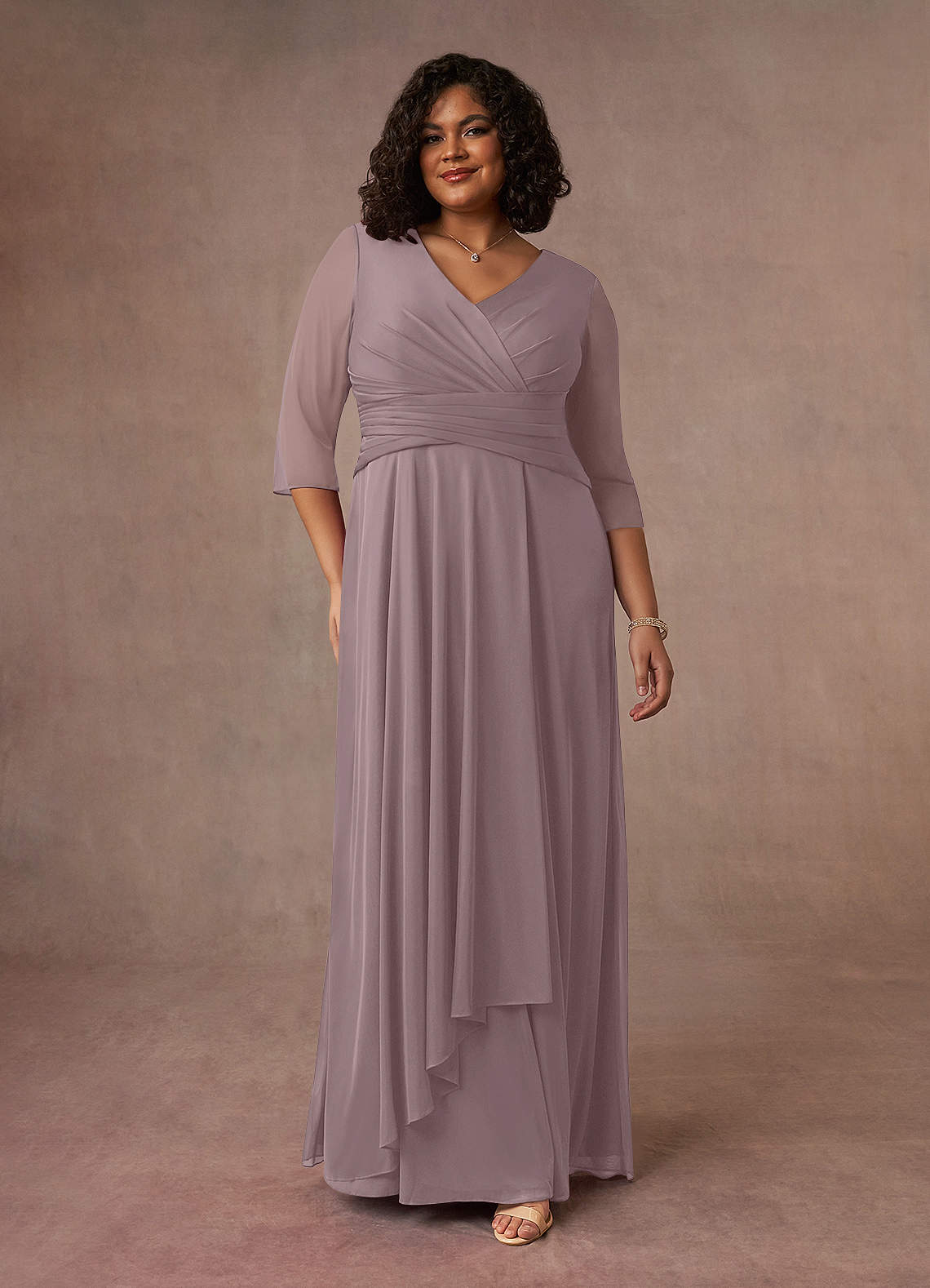Azazie Annetta Abiti per la Madre della Sposa Abito A-Line in Maglia Plissettao con Scollo a V Dusk image7
