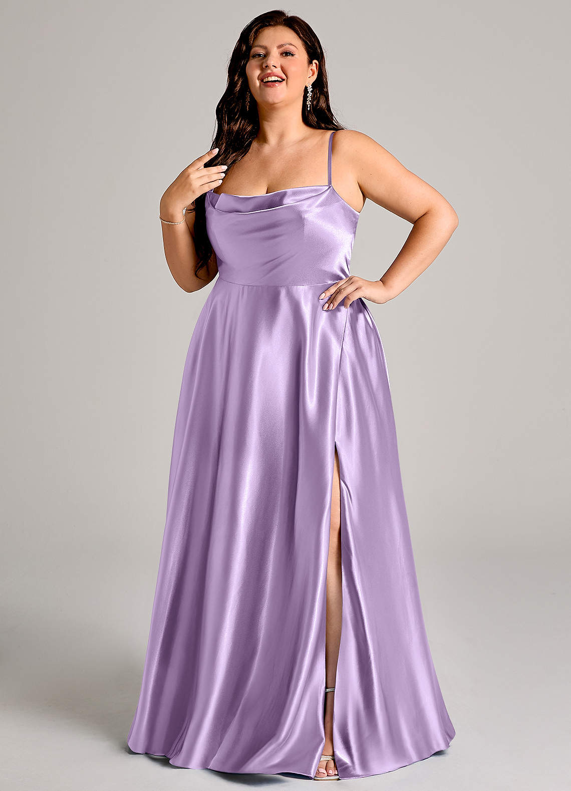 elle bridesmaid dresses Azazie Plus Size A-Line Cowl Neck Floor-Length Metallic Satin Black Maxi Dress - RD-10.02.25 The flowing pleated skirt Color:Dark-Green
