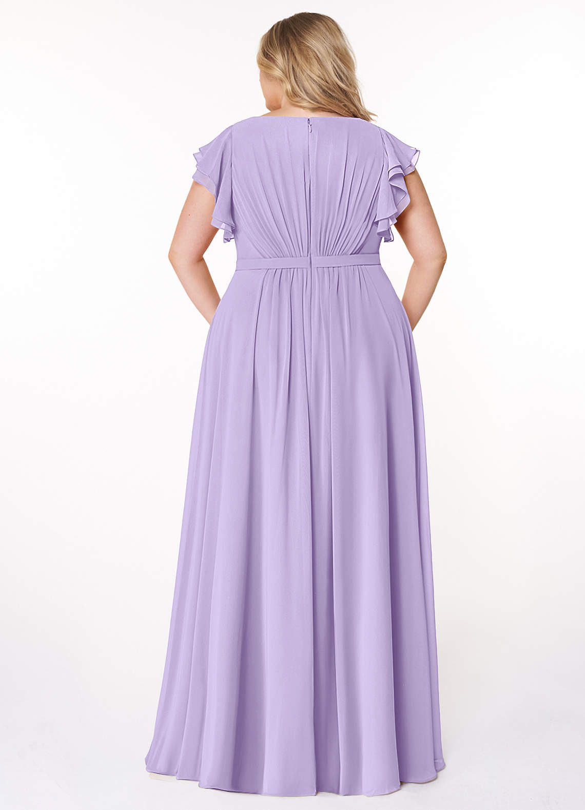 Azazie Daphne Bescheiden Bruidsmeisjekleding A-Lijn Geruffeld Chiffon Vloerlengte Jurk image6