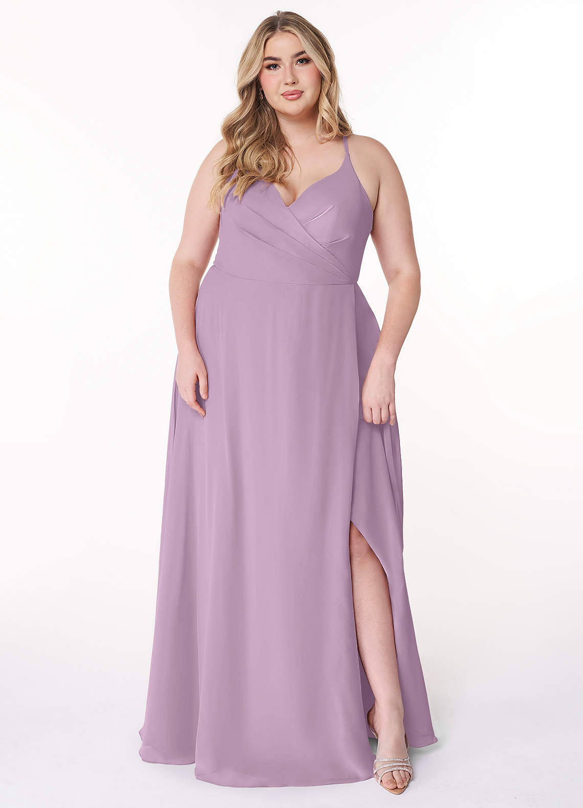 Azazie Davis Jurken voor bruidsmeisjes Jurk van Chiffon met A-Lijn V-hals Blauweregen image1