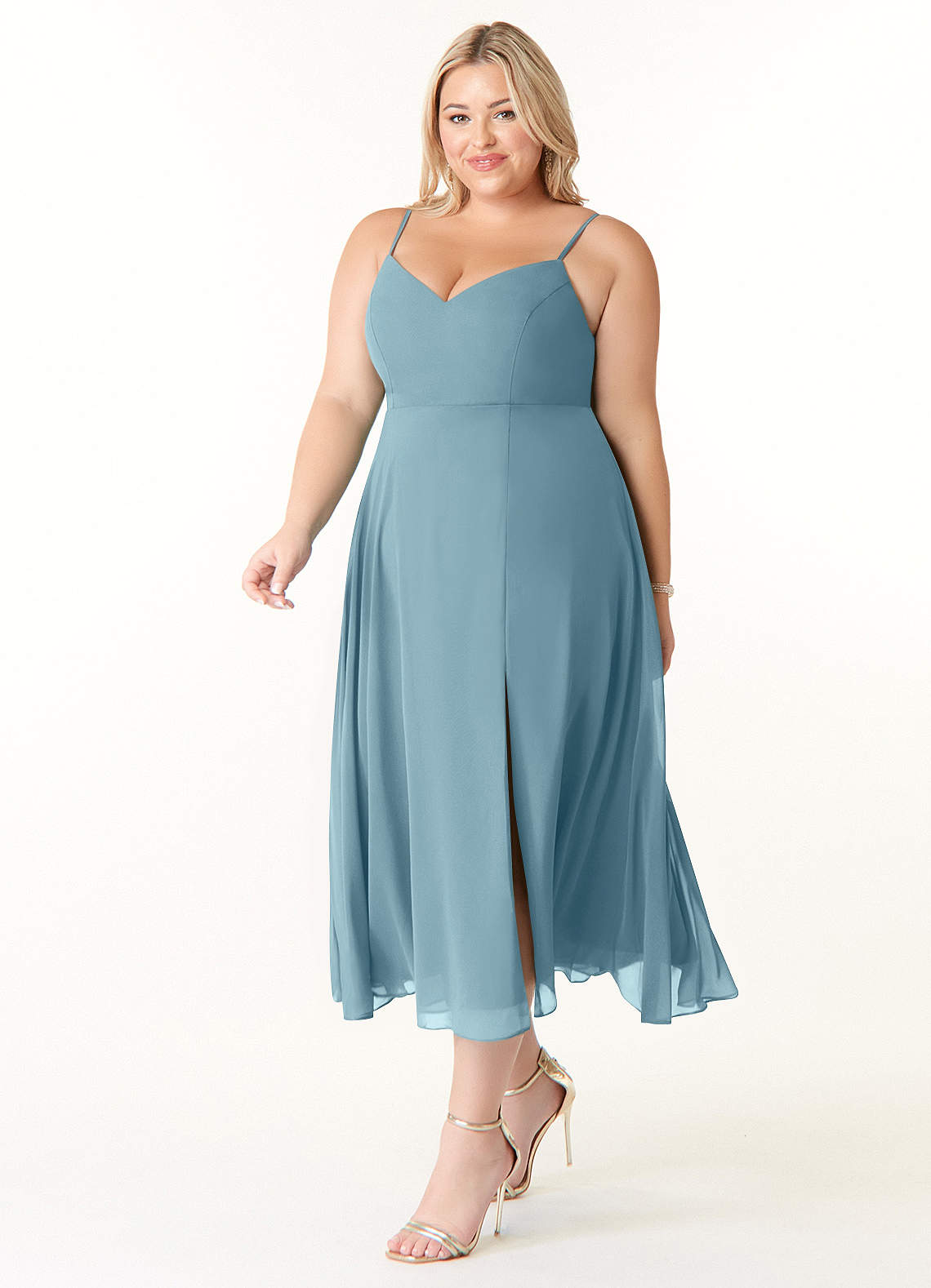 clearance plus size bridesmaid dresses Zapaka Women Sky Blue Wedding Guest Dress A Line Chiffon Pleated Ruffle  Sleeves Floor Length Bridesmaid Dress with Slit – ZAPAKA UK