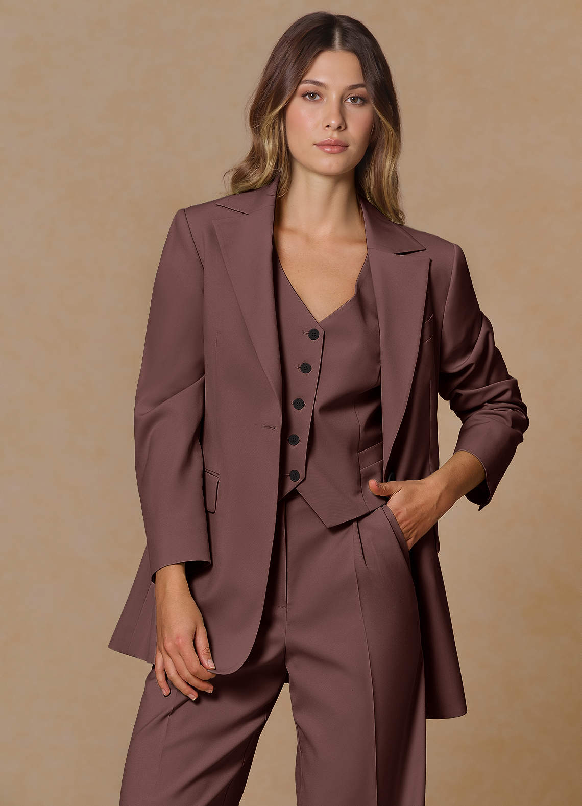 front Rowan Espresso Refined Weave Performance blazer