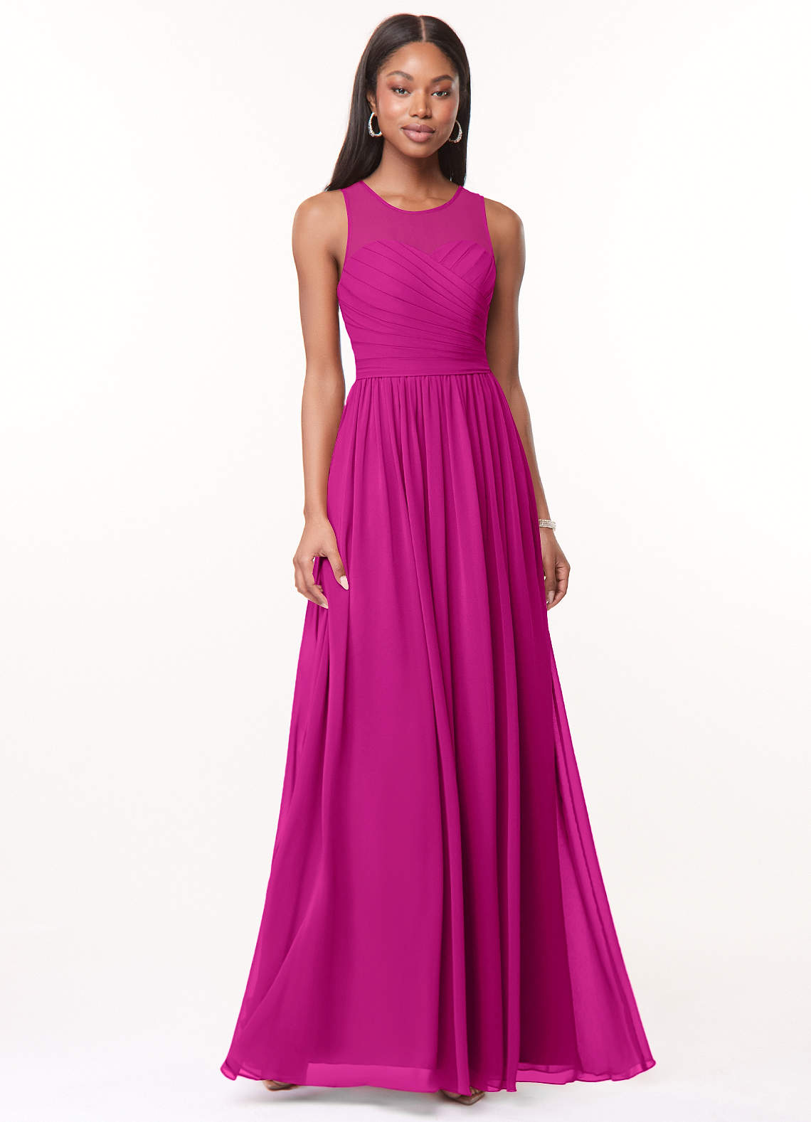 Azazie Nina Bridesmaid Dresses Fuchsia A-Line Pleated Chiffon Dress image1