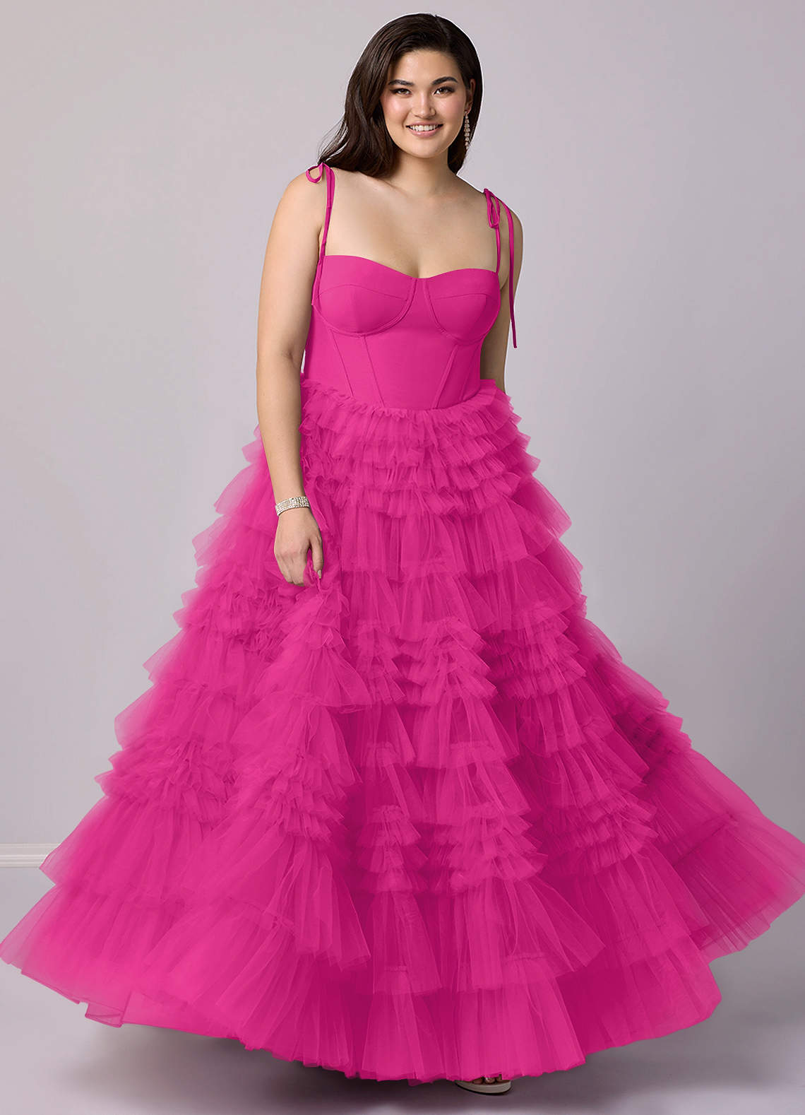 Barbie ♥ Azazie Vestidos de damas de honor Vestido de Barbie Rosa de Tul de Corte en A con Escote de Corazón image1