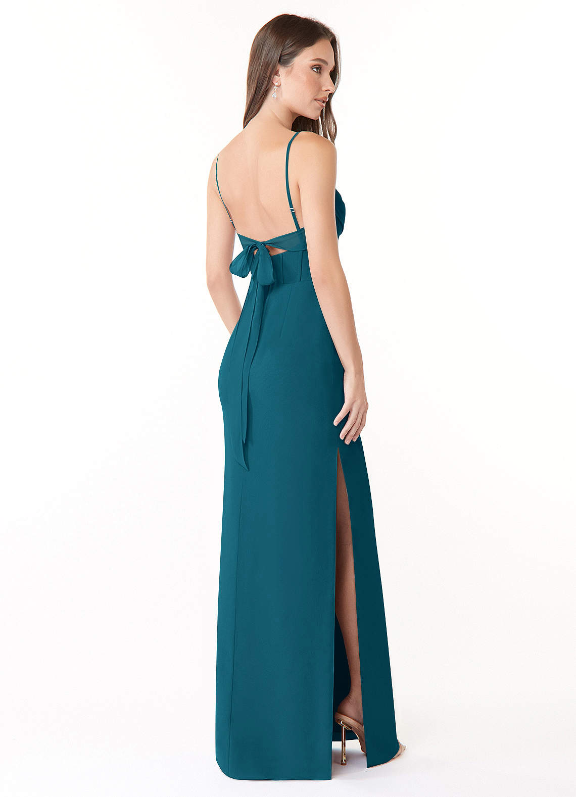 camilla bridesmaid dresses Dark Turquoise Bridesmaid Dresses A-Line V-Neck Spaghetti Straps Ruched Chiffon Bridesmaid Dresses With Slit main image 1