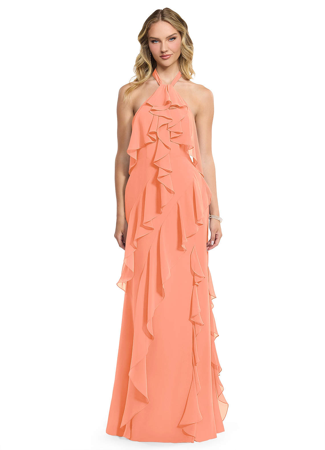 Azazie Velma Vestidos de damas de honor Vestido de Atardecer de Gasa de Corte en A con Corte Lateral image1
