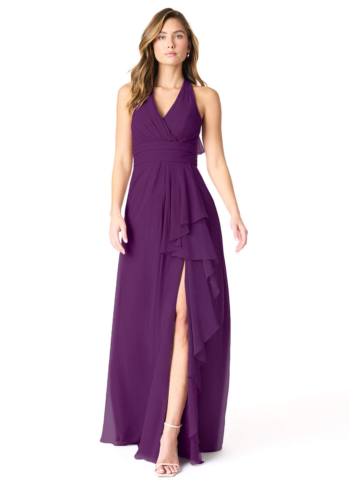 Azazie Aviv Bridesmaid Dresses Grape A-Line Pleated Chiffon Dress image1