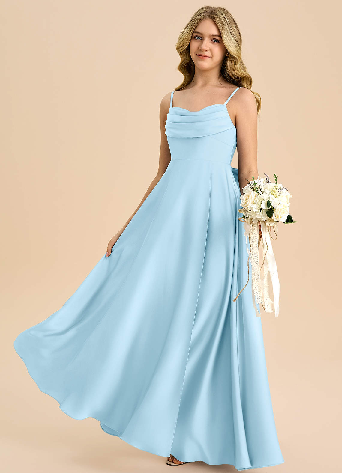 Azazie Bear Junior Sky Blue A-Line Sweetheart Neckline Stretch Satin Dress image4