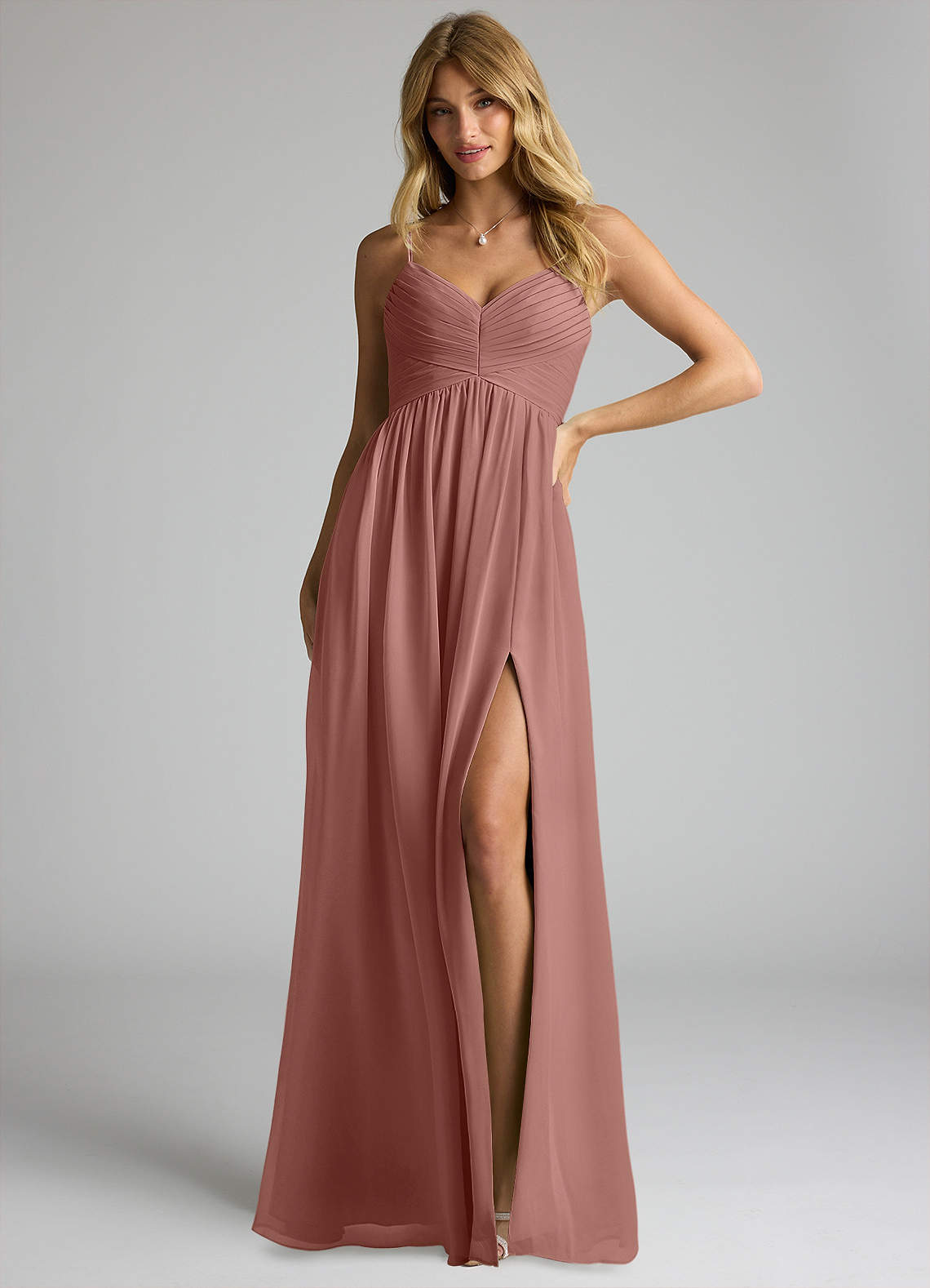 Azazie Alia Bridesmaid Dresses Cedar Rose A-Line Pleated Chiffon Dress image1