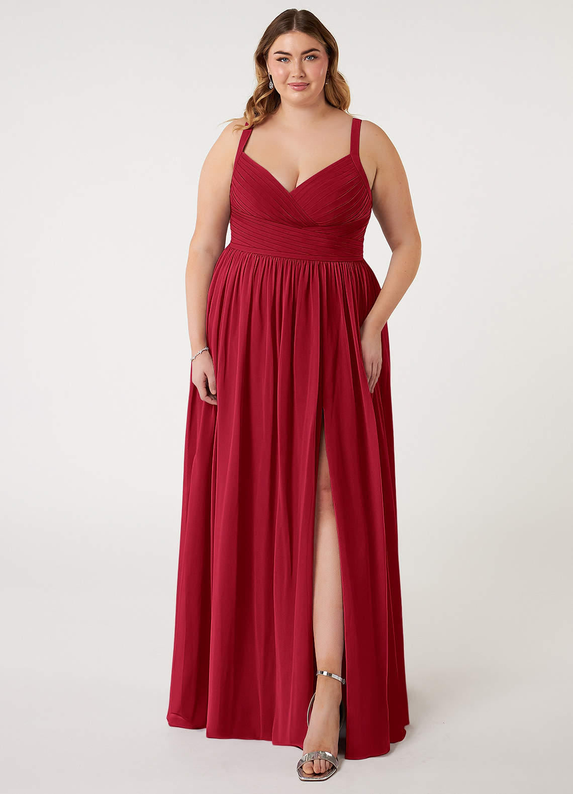 Azazie Chanel Brautjungfernkleider A-Linie Plissee Chiffon Kleid Scharlachrot image1
