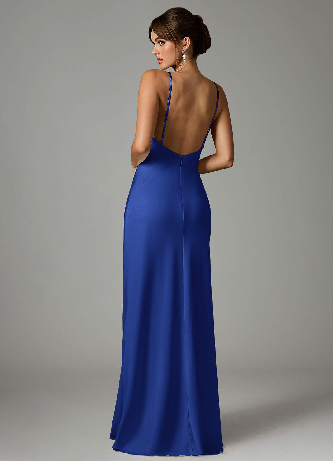 Azazie Stefania Vestidos de madrinha de casamento Vestido Royal Blue de Cetim elástico de Linha A image1