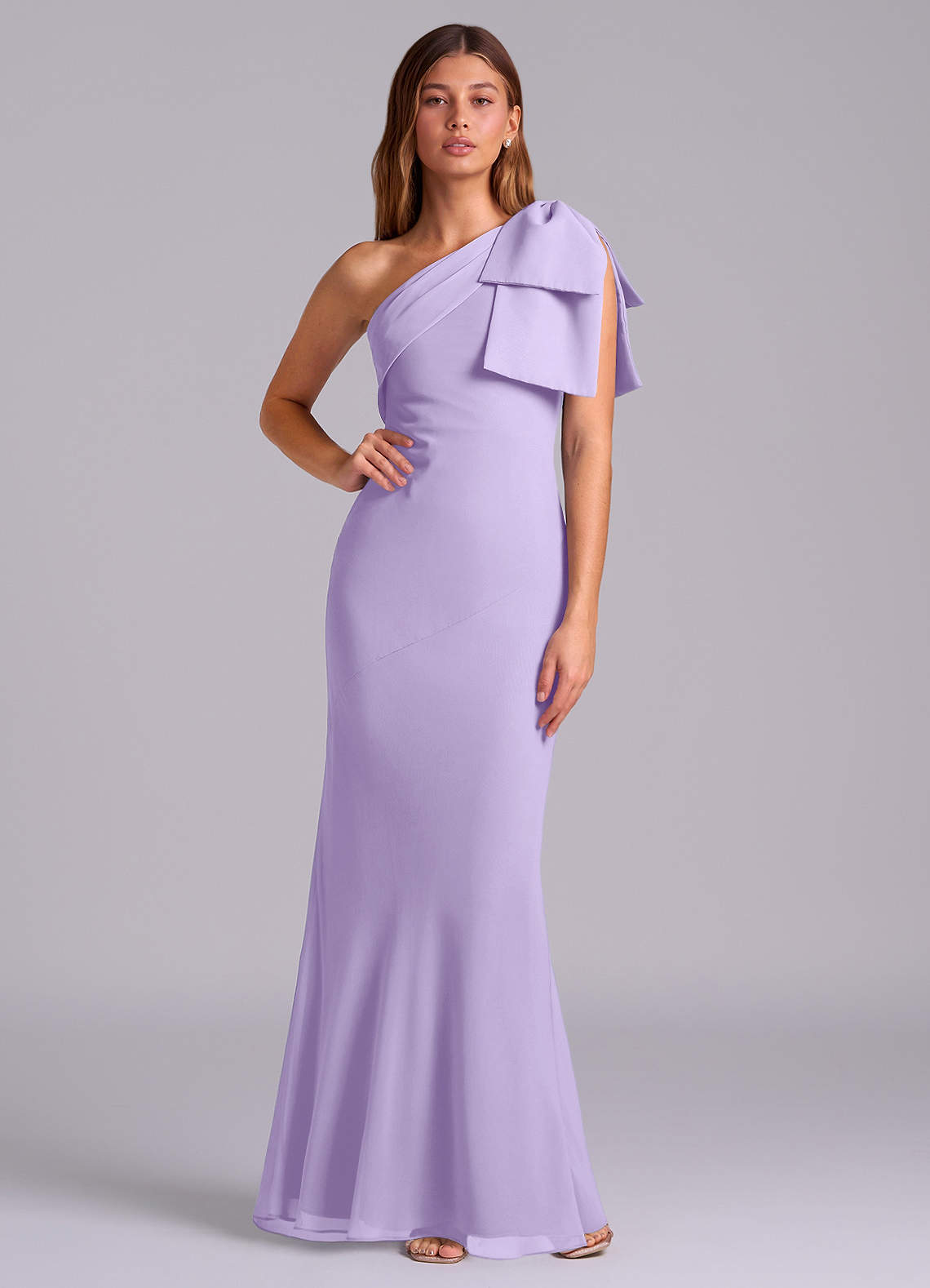 Azazie Yuanna Bridesmaid Dresses Lilac Mermaid One Shoulder Chiffon Dress image1