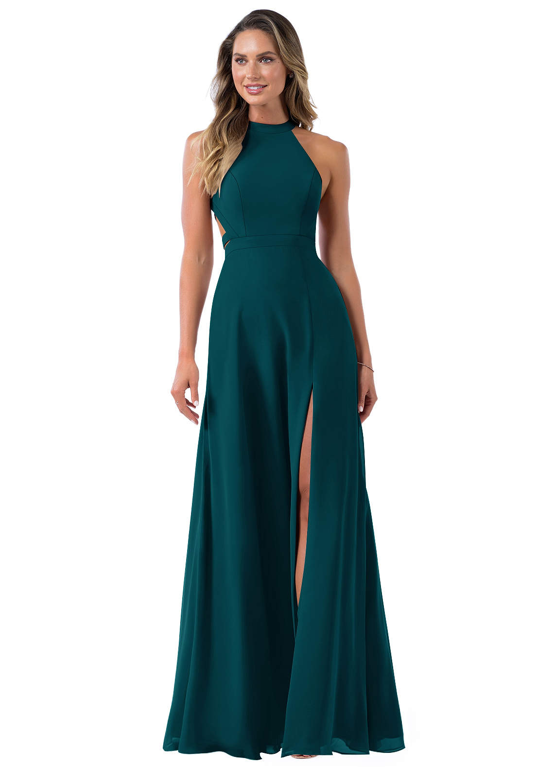 Vestidos largos de chiffon estilo halter para damas de honor Atardecer Tallas Grandes