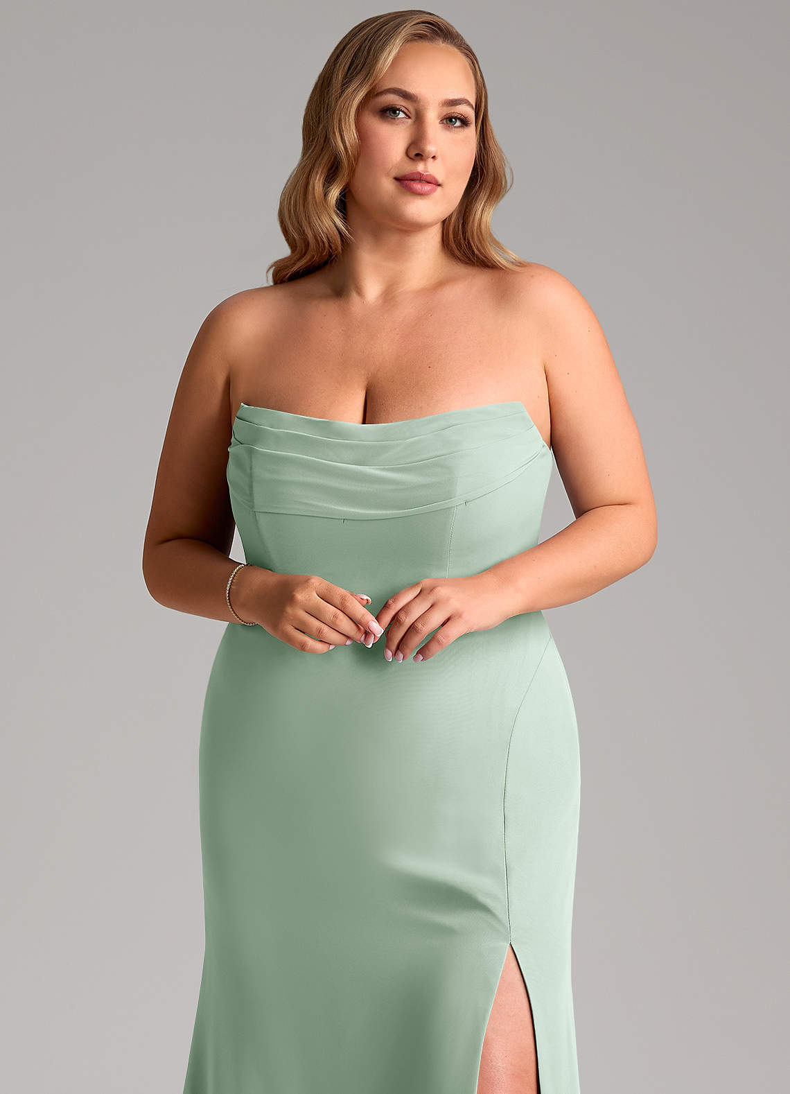 Azazie Saige Bridesmaid Dresses Agave A-Line Off the Shoulder Chiffon Convertible Dress image10