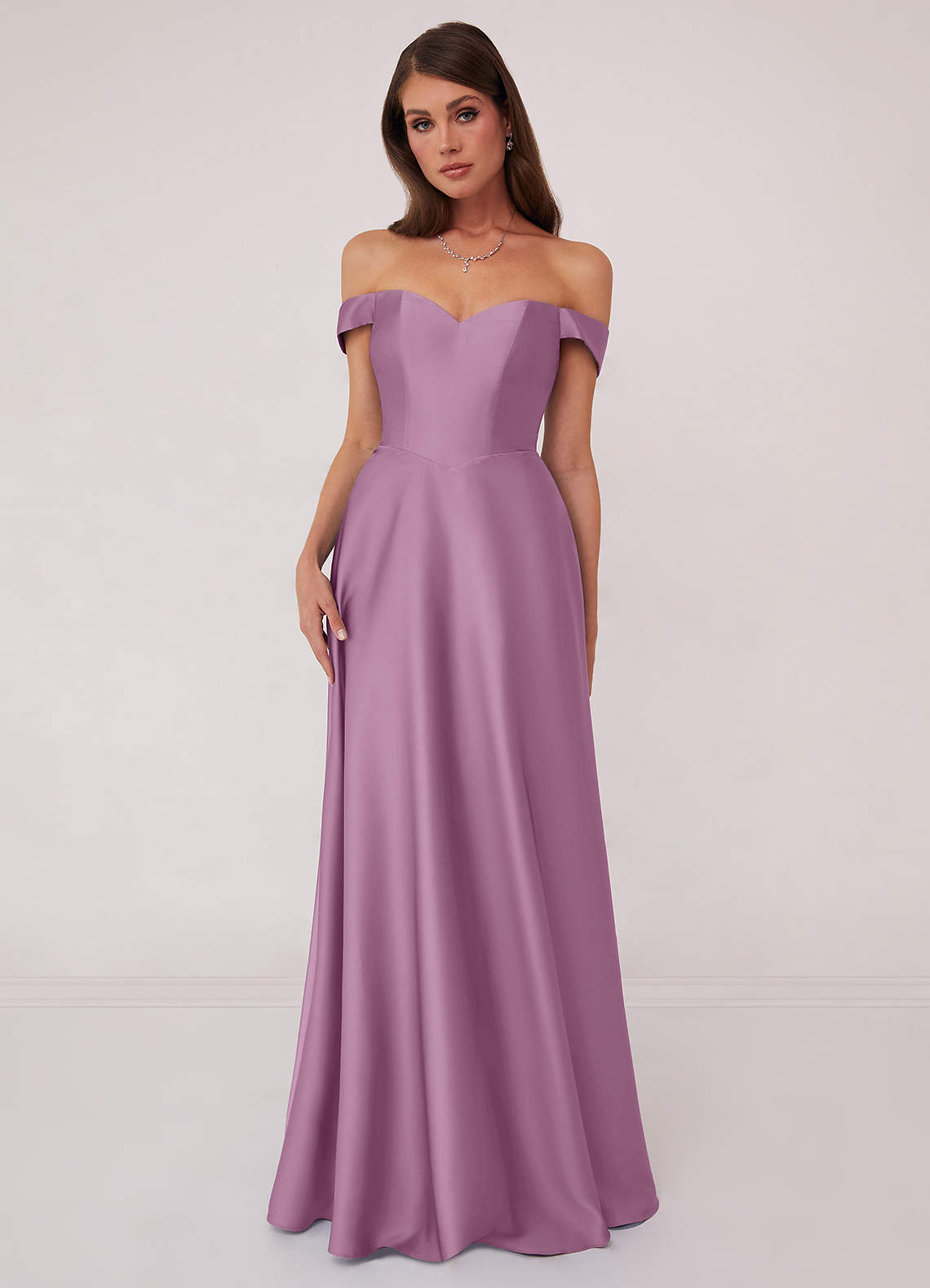 Barbie ♥ Azazie Bridesmaid Dresses Wisteria A-Line Off the Shoulder Stretch Satin Convertible Dress image1