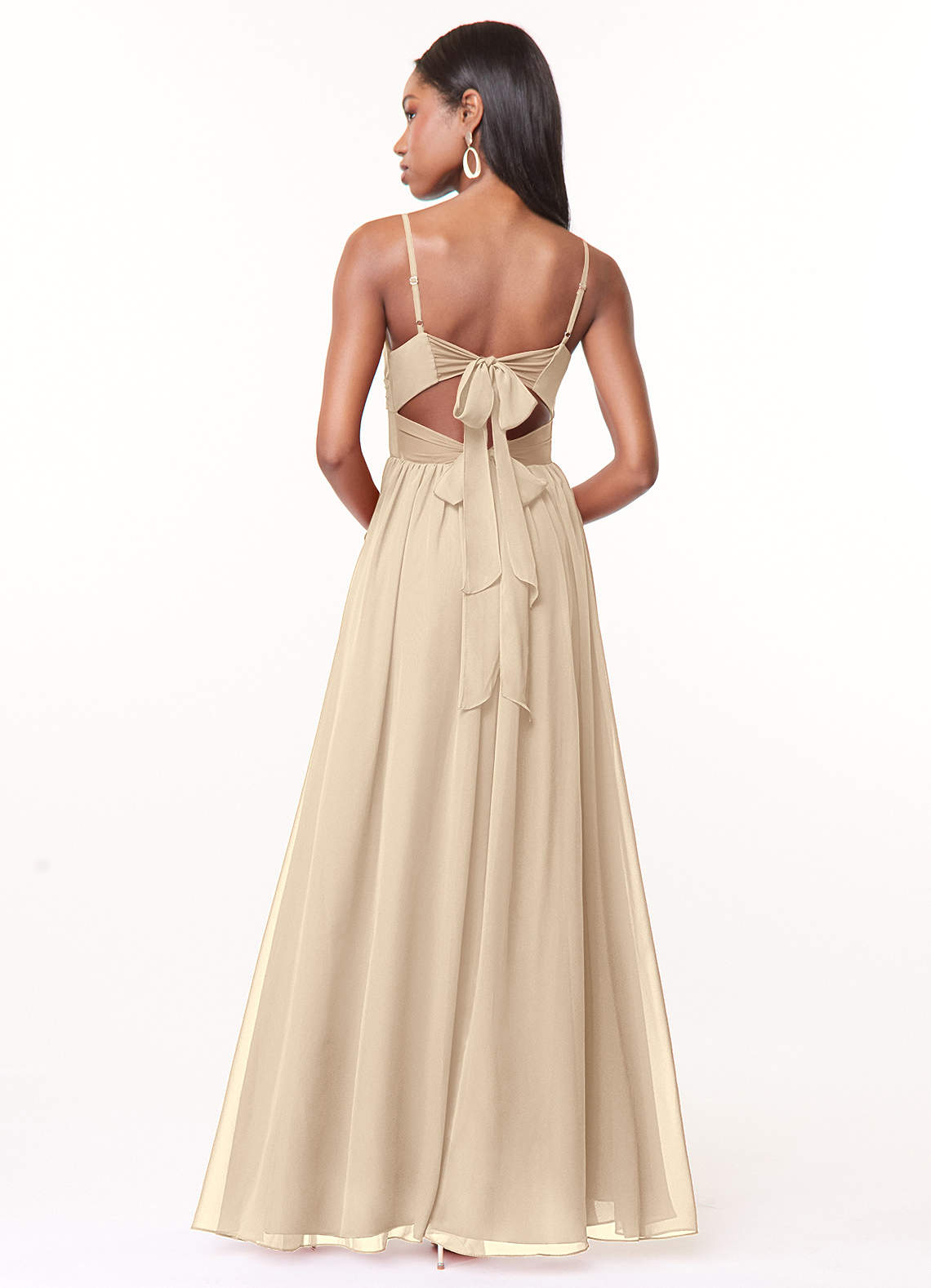 Azazie Zeya Bridesmaid Dresses Champagne A-Line V-Neck Pleated Chiffon Dress image2