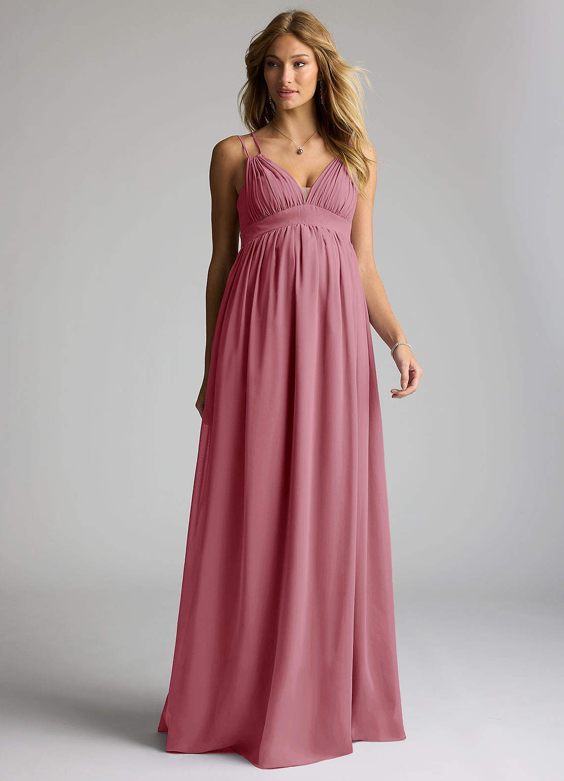 Azazie Emree Maternity Bridesmaid Dresses A-Line Chiffon Floor-Length Dress image1