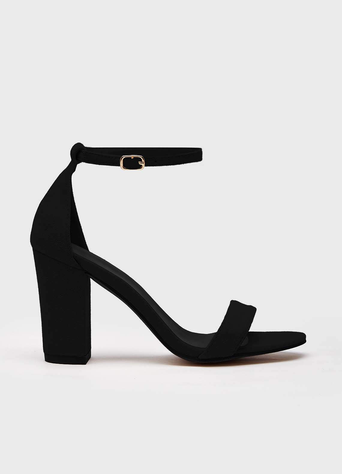 Black Simple Ankle Strap Block Heel Sandals | Azazie CA