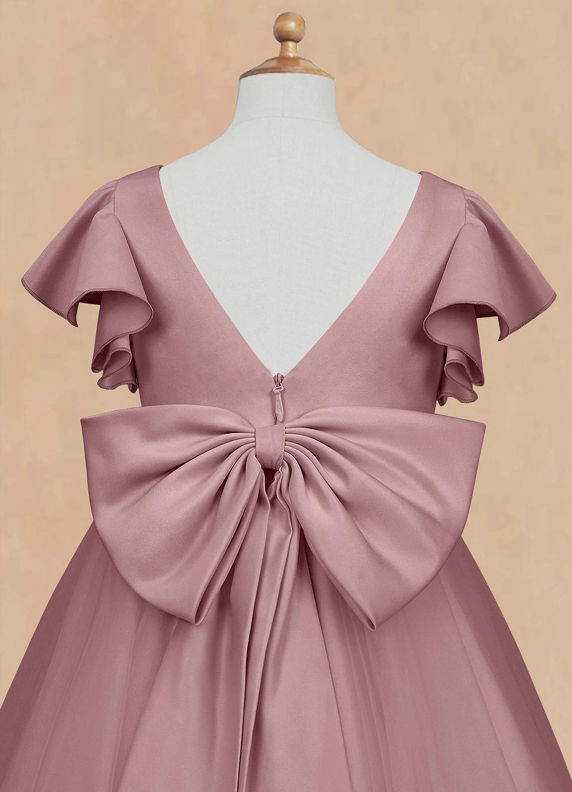 Azazie Kaeya Robe Demoiselle D'honneur Fillette Robe Trapèze en Tulle Arc Rose Poussiéreuse image7