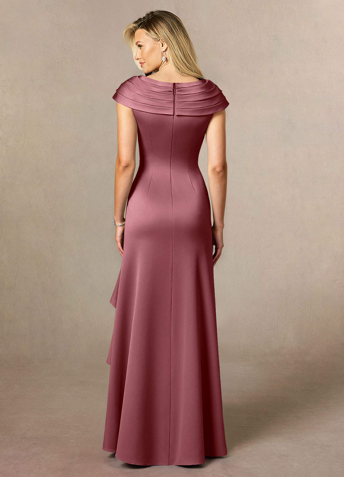 Azazie Anderson vestidos de madre de la novia Vestido de Rosa Del Desierto de Satén Elástico de Corte En A con Plisado image1