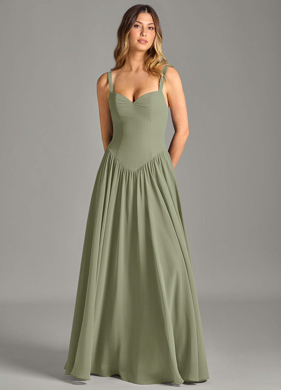 Azazie Evadina Brudepigekjoler En streg Korset Chiffon Gulv-længde Kjole image4