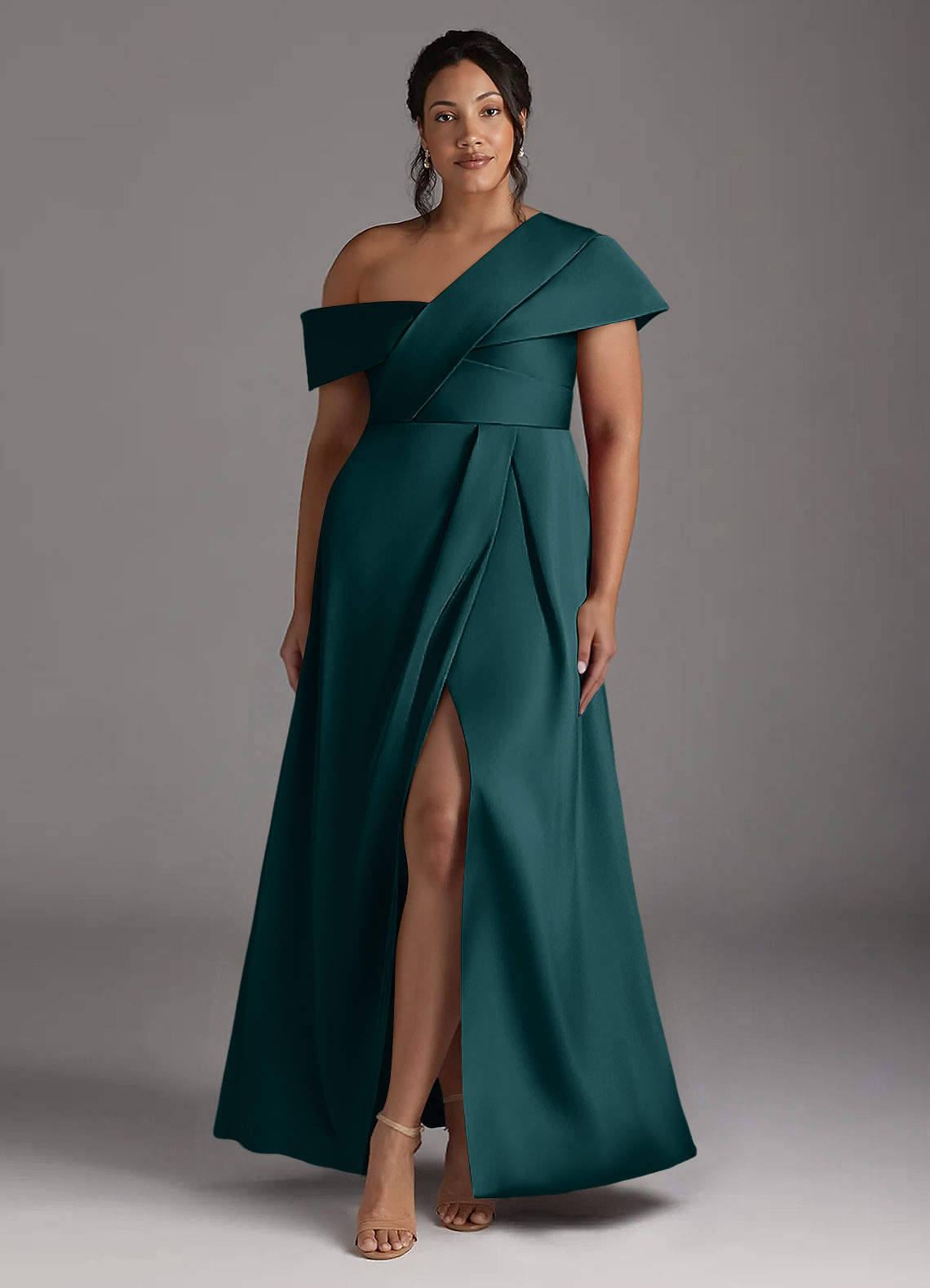 Azazie Milton Abiti per la Madre della Sposa Abito A-Line in Raso Elasticizzato Plissettato Pino image8