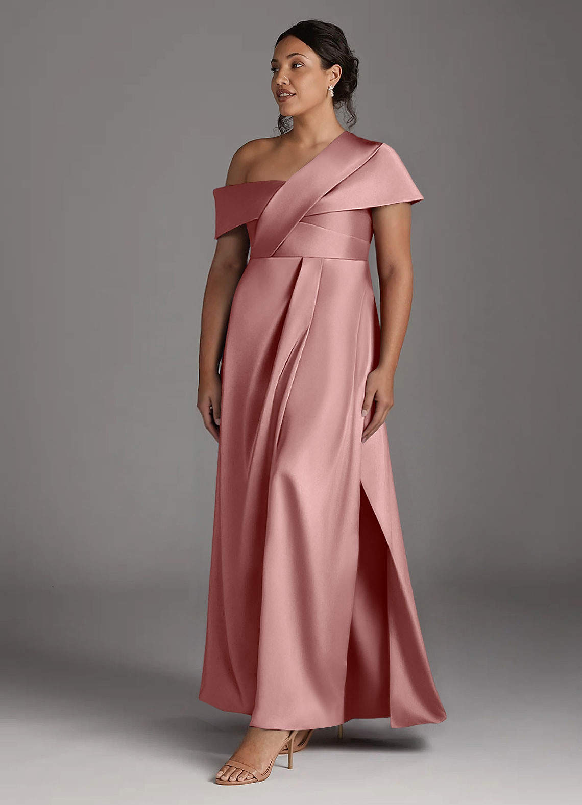 Azazie Milton Mother of the Bride Dresses Dusty Rose A-Line Pleated Stretch Satin Dress image10