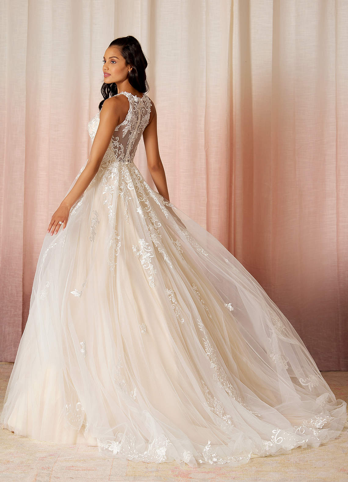 Azazie Melrose Wedding Dresses Diamond White Champagne A-Line Sweetheart Lace Tulle Dress image2