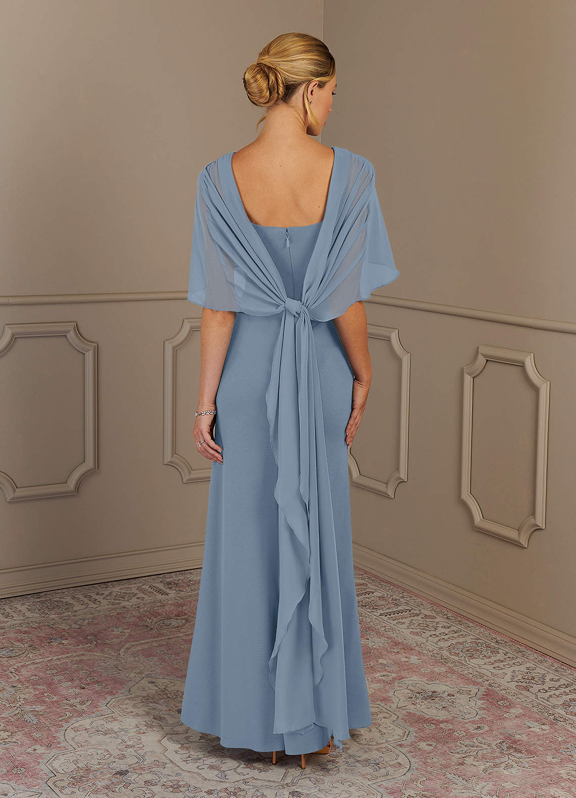 Azazie Dion Mother of the Bride Dresses Dusty Blue Sheath Scoop Stretch Crepe Dress image7