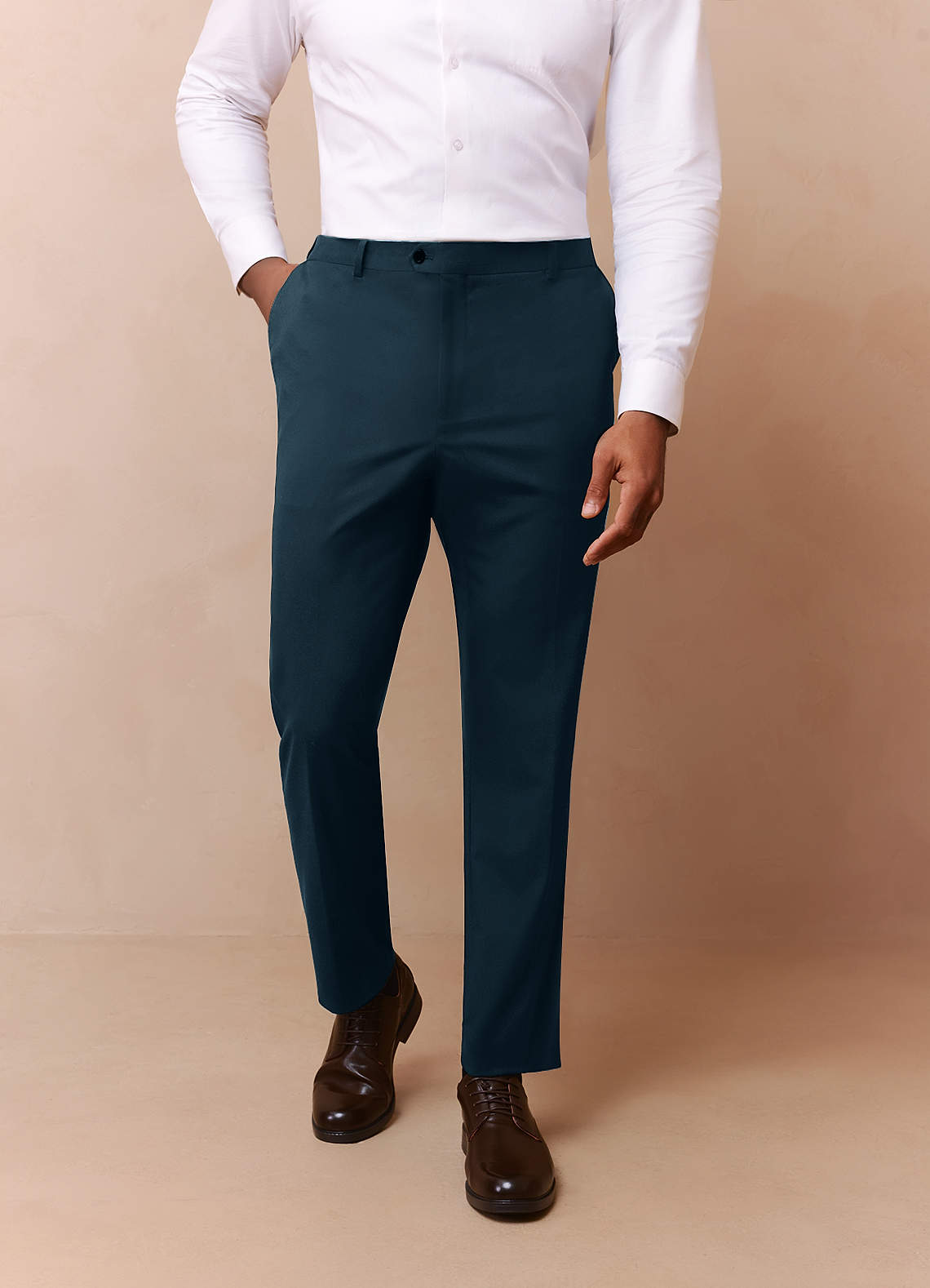 front Savile Teal Wool Blend Dress Pants