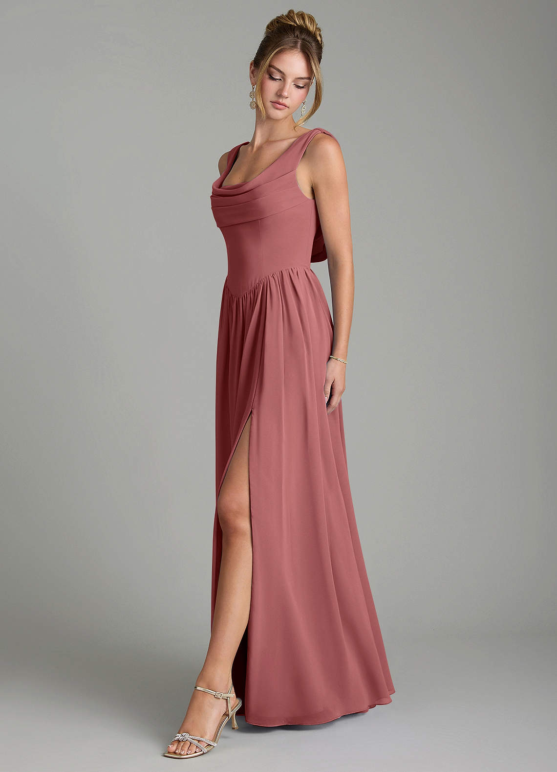 Azazie Novi Kleider zum Anprobieren zu Hause Eine Linie Plissee Chiffon Kleid Stahlblau image3