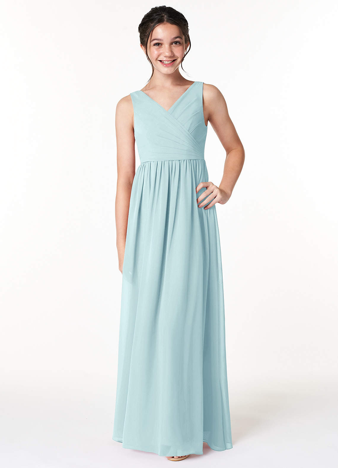 Azazie Sawyer Junior Sea Glass A-Line Pleated Chiffon Dress image1