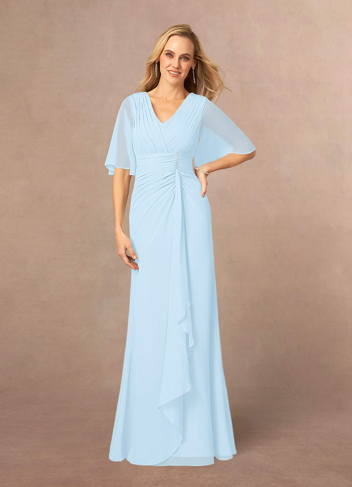 Azazie Carson Mother of the Bride Dresses Sky Blue A-Line V-Neck Lace Chiffon Dress image1
