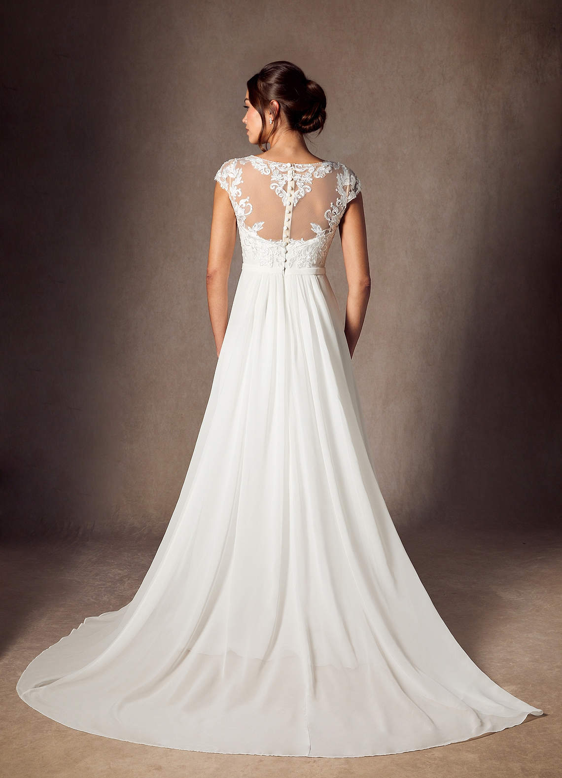 Azazie Brynslee Abiti da Sposa Abito A-Line in Chiffon con Scollo a U e Paillettes Bianco Diamante image1