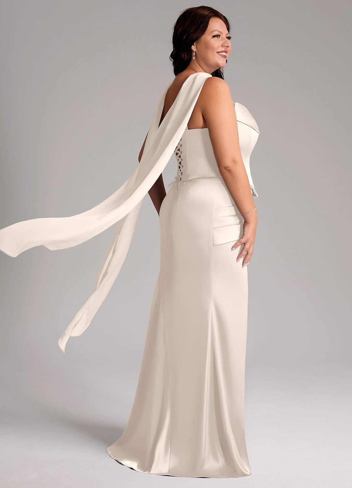 Azazie Sorrel Bridesmaid Dresses White Alabaster Mermaid Strapless Stretch Satin Convertible Dress image7