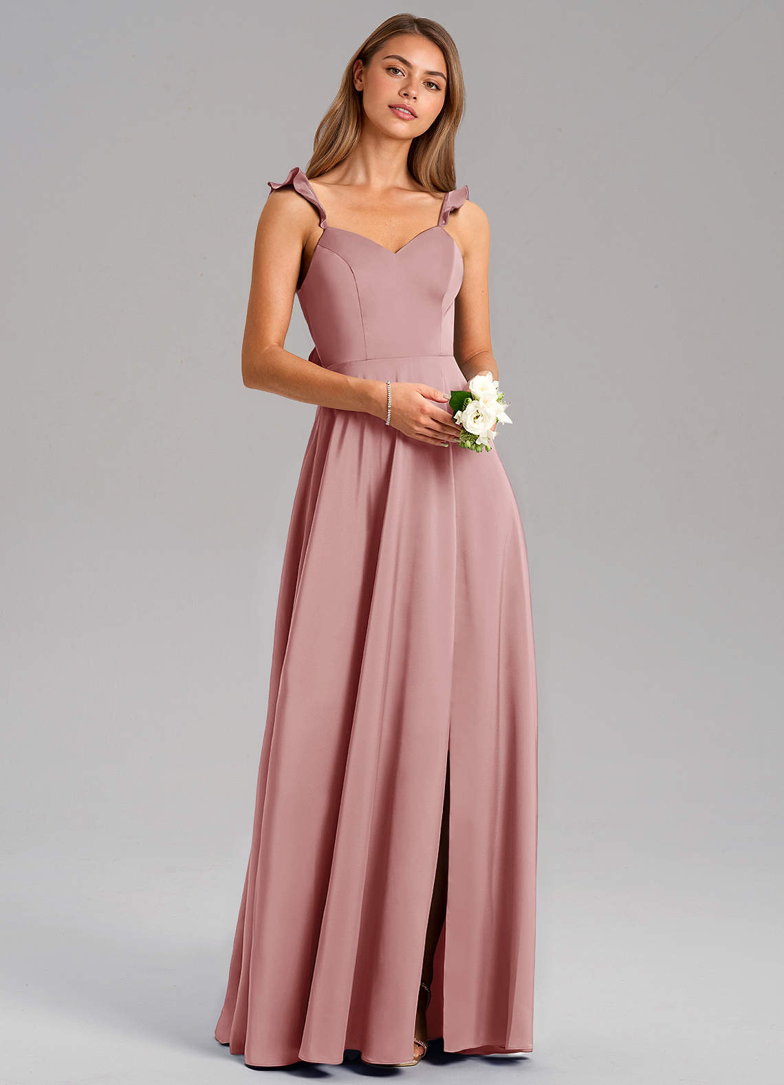Azazie Everett Bridesmaid Dresses Dusty Rose A-Line Stretch Satin Dress image1