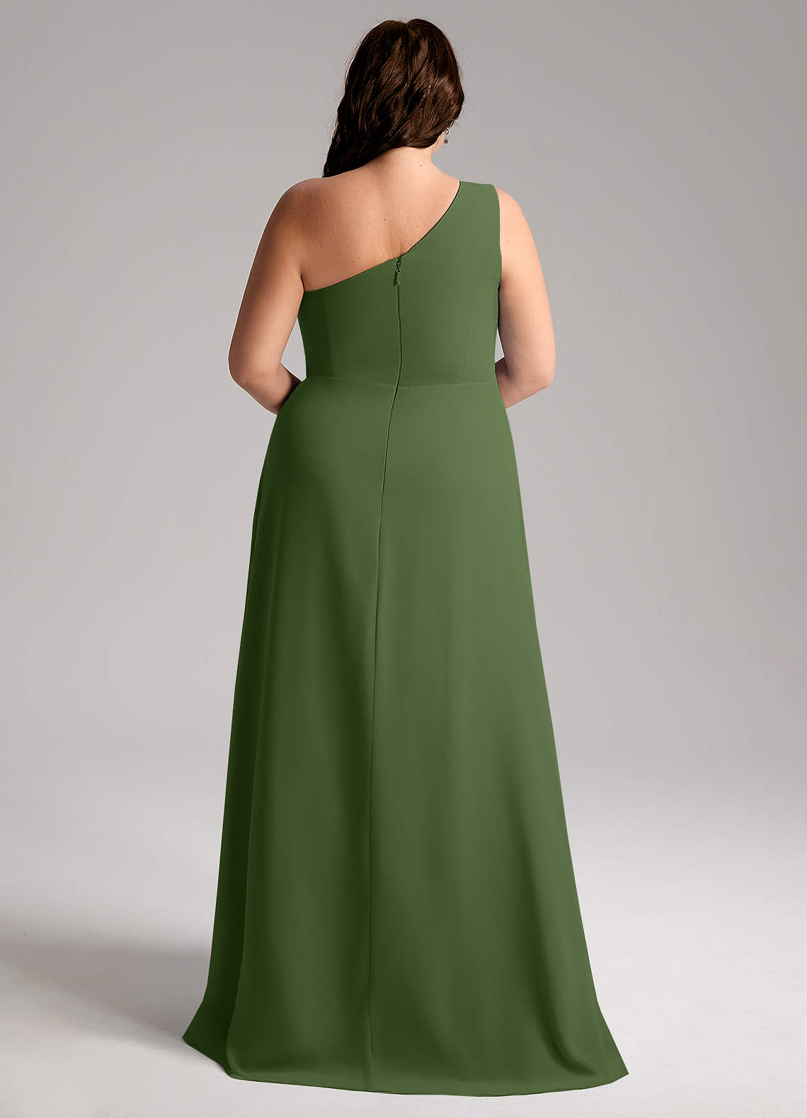Azazie Brooke Bridesmaid Dresses Olive A-Line One Shoulder Chiffon Dress image9