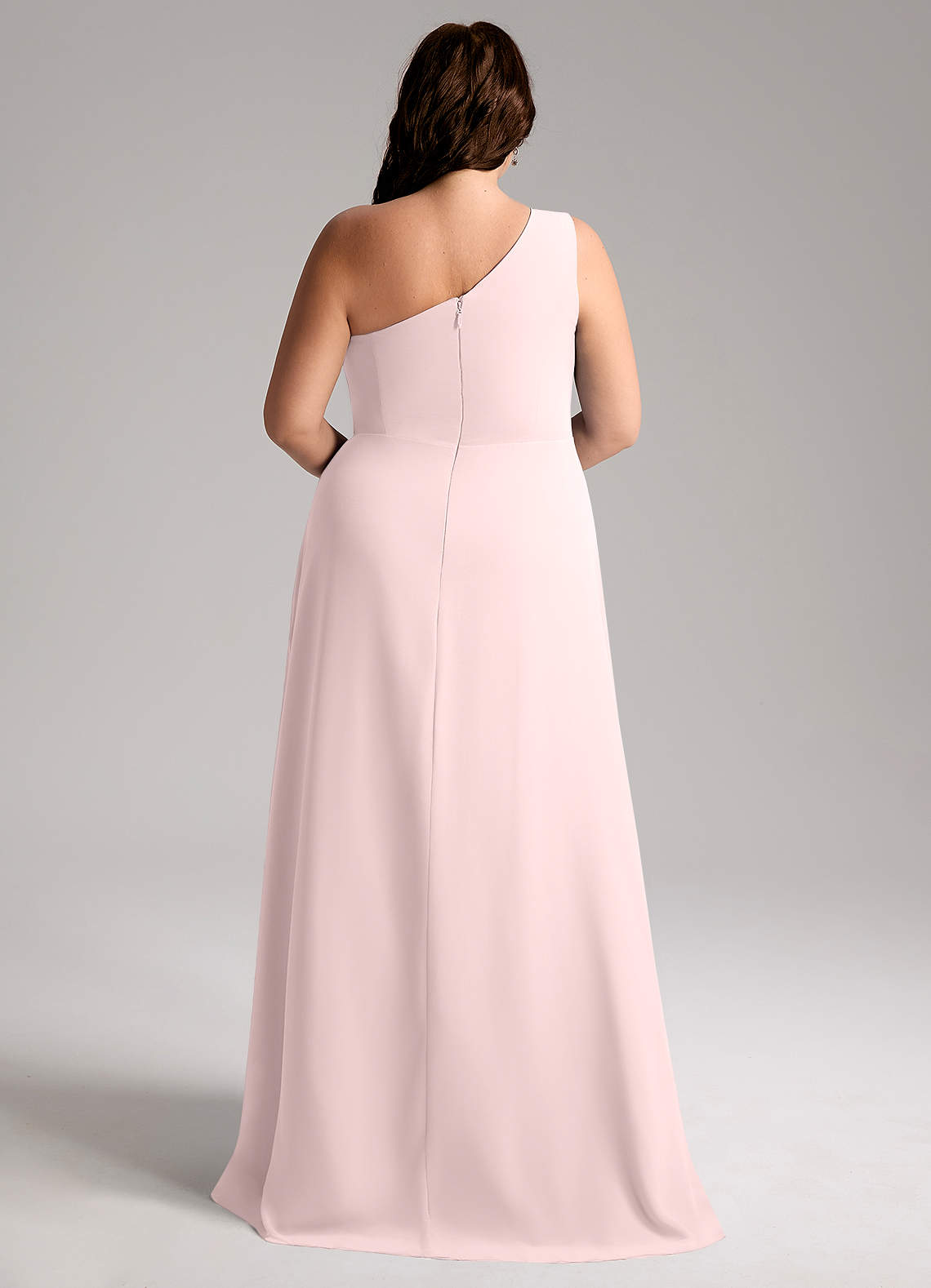 Azazie Brooke Bridesmaid Dresses Blushing Pink A-Line One Shoulder Chiffon Dress image9
